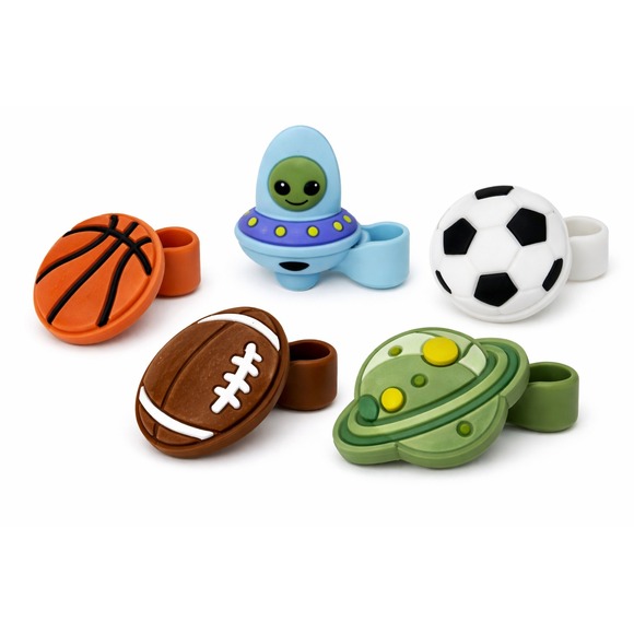 Novelty Straw Toppers Lot of 65-70 Silicone Cup Charms Sports Alien Space